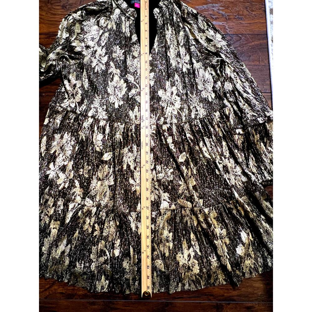 Vince Camuto metallic floral v-neck tiered black and gold dress women's size XL - Picture 11 of 12